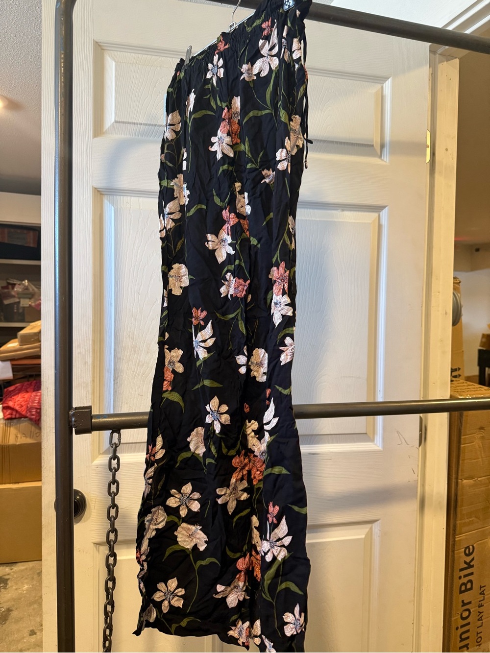 Shade & Shore Black Floral Pants with Cream and Pink Blooms